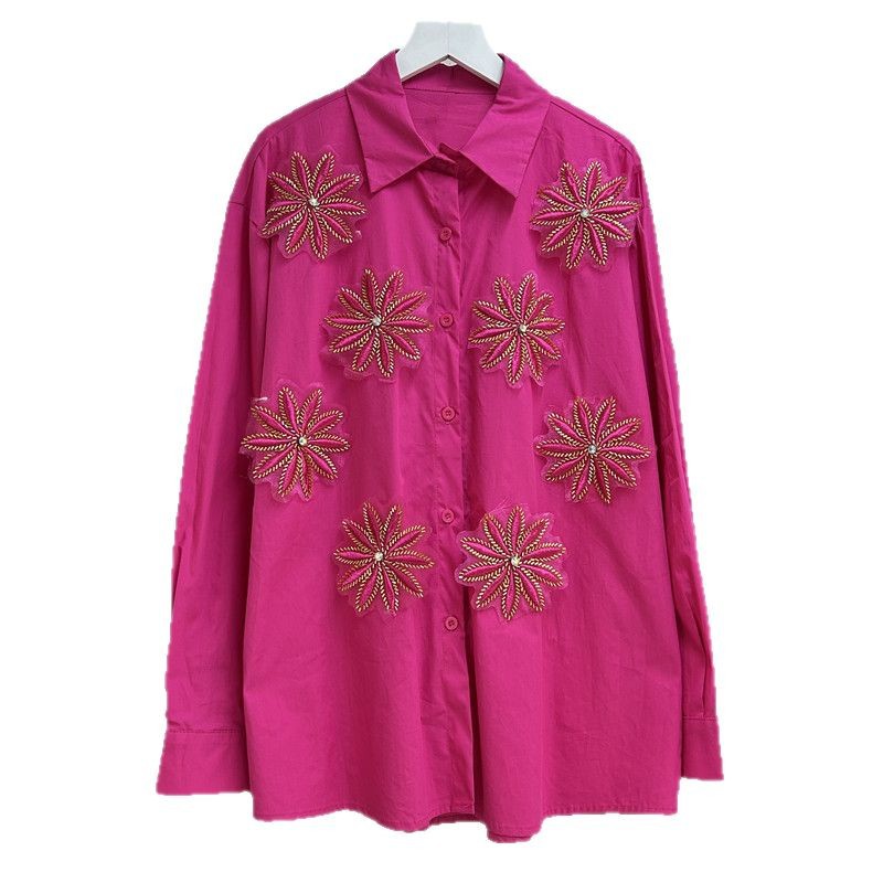 Embroidery Workshop - Blouses Women Shirt Vintage Turn Down