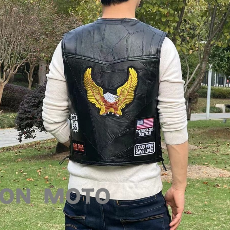 NEW Motorcycle Vests Men Cafe  - огляд і ціна Embroidery On Leather