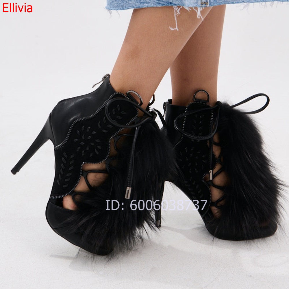 Women  Fur Ankle Sandal Boots  - огляд і ціна Embroidery Style