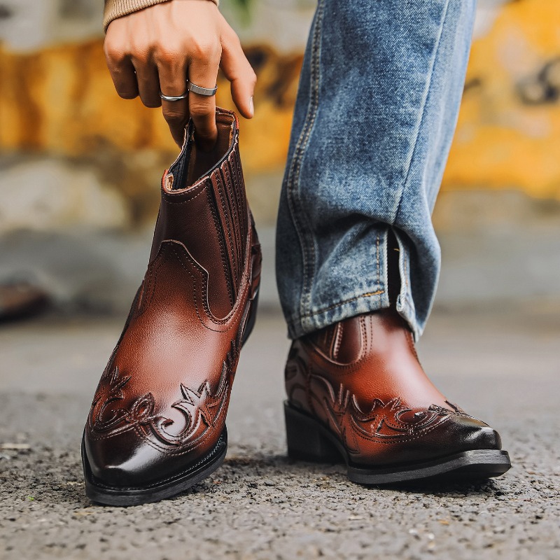 Mens Western Cowboy Boots Hand - огляд і ціна Embroidery On Leather