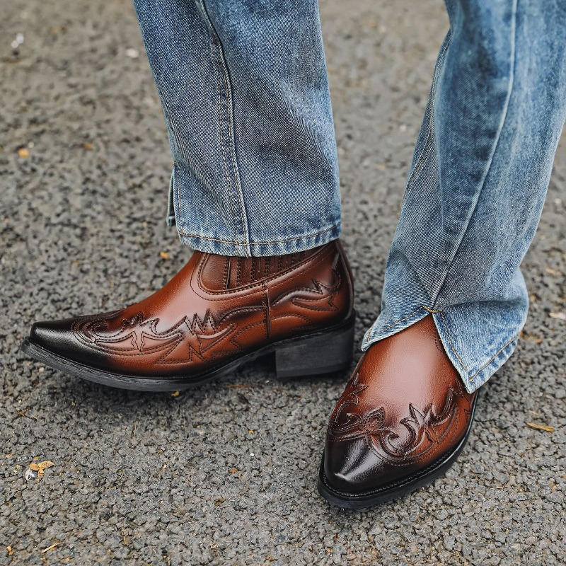 Mens Western Cowboy Boots Hand - огляд і ціна Embroidery On Leather