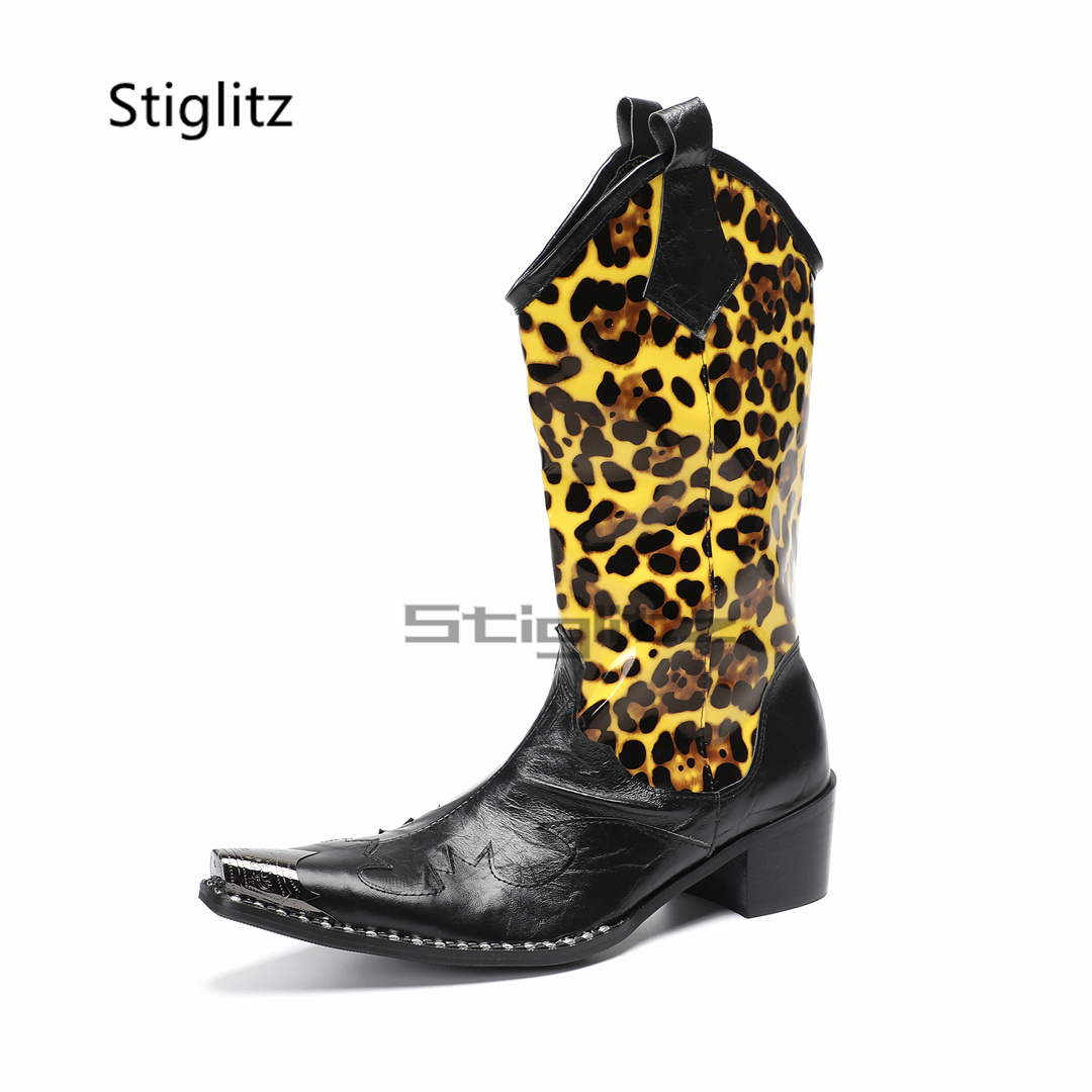 Men's Leopard Print Riding Boo - огляд і ціна Embroidery On Leather